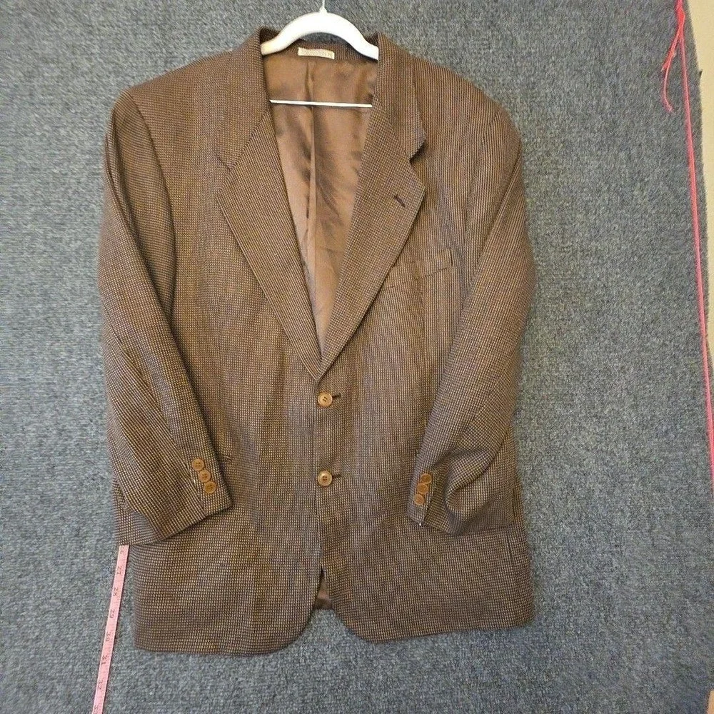Louis Feraud Blazer Sport Coat Mens L Brown Silk Wool Check Tweed Jacket Fall